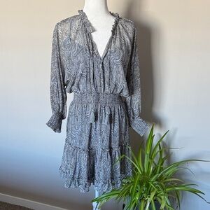 Lovestitch‎ Gray/blue Paisley Long Sleeve Mini Dress SZ S NWOT boho fairy grunge